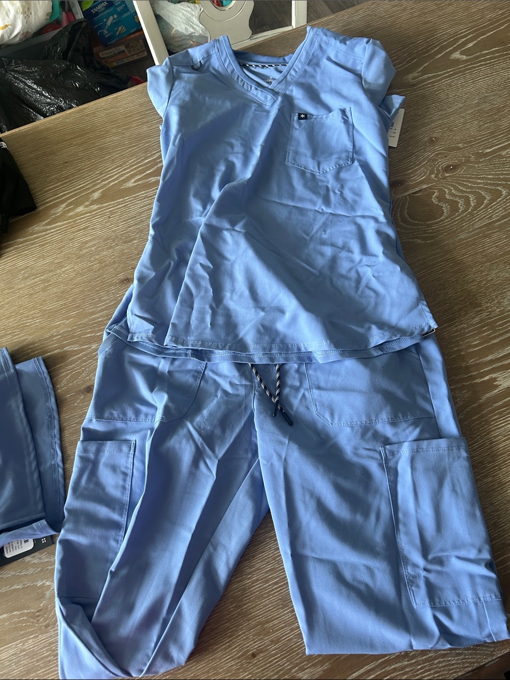 Women's Light Blue Cargo Scrub Joggers - Relaxed Fit